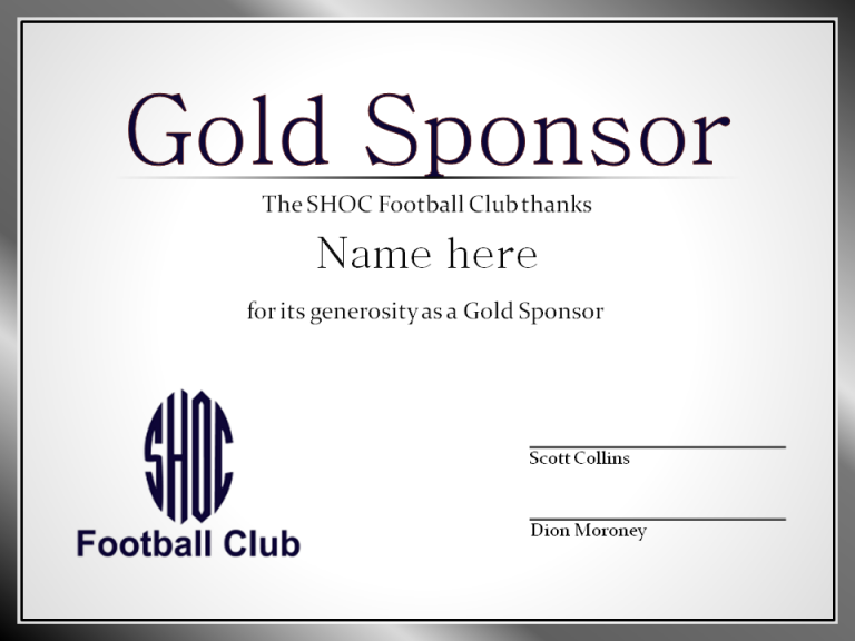 Cardiac Gold Sponsor SHOC Football Club